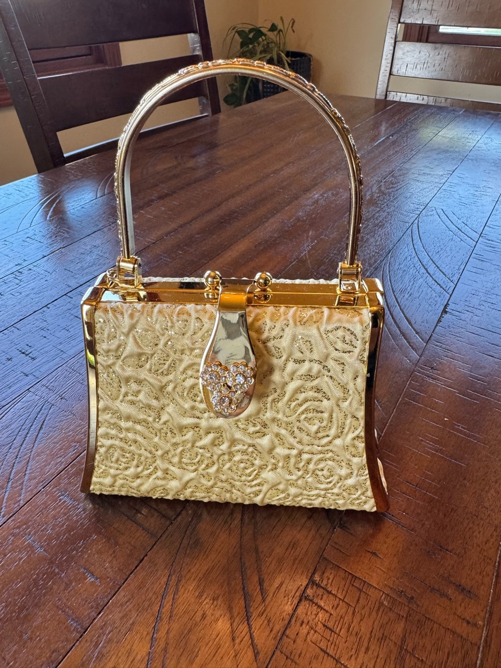 Gold Floral Embossed Evening Handbag
